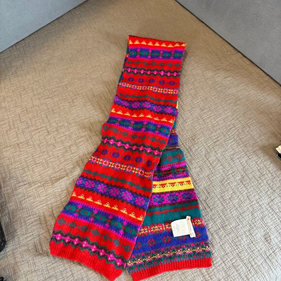 Crewcuts Wool Scarf Girls Red Fair Isle Stripe Winter - Picture 2 of 5